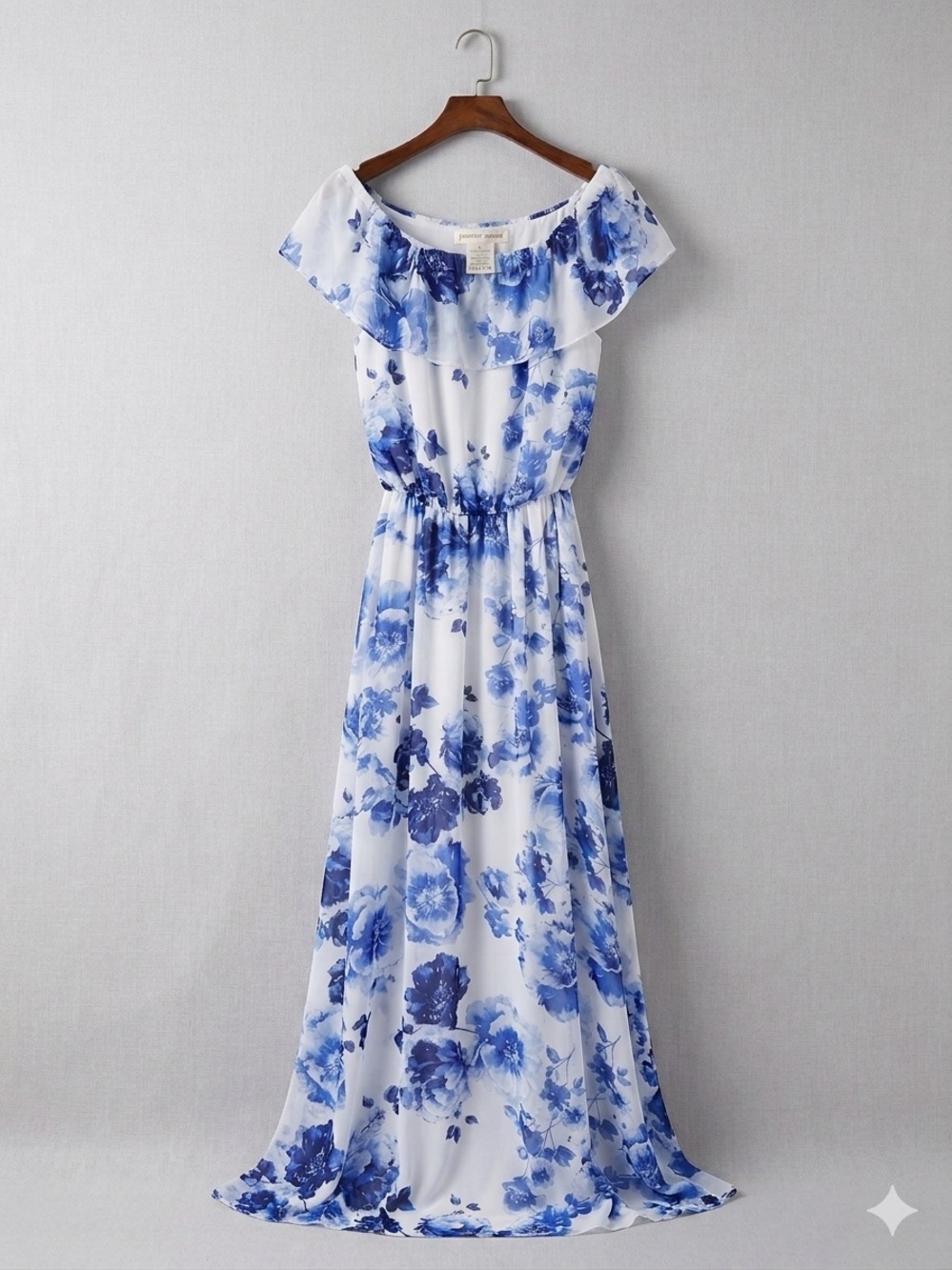 Blue Floral One-Shoulder Maxi Dress